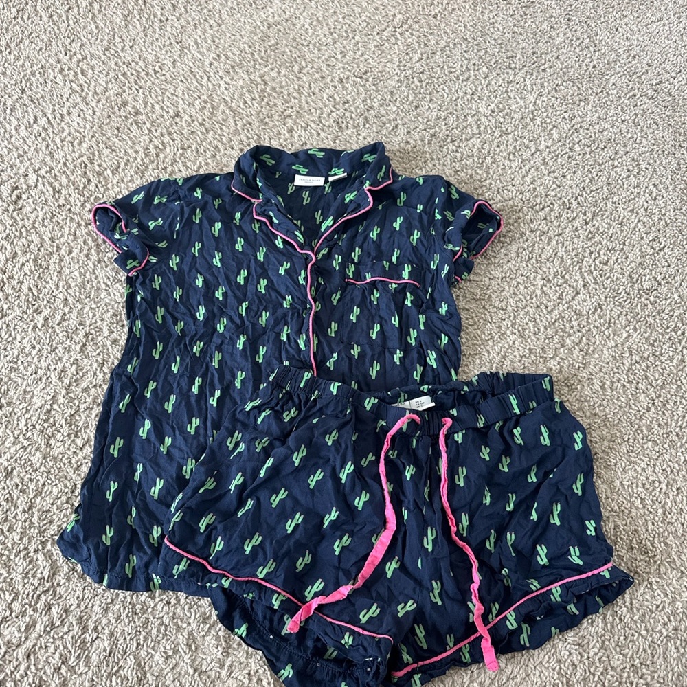 Woman’s Cactus Print Pajama Set - Navy and Pink